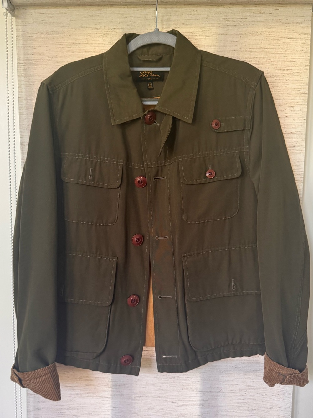L.L. Bean Vintage Style Olive Drab Field Jacket with Corduroy Cuffs